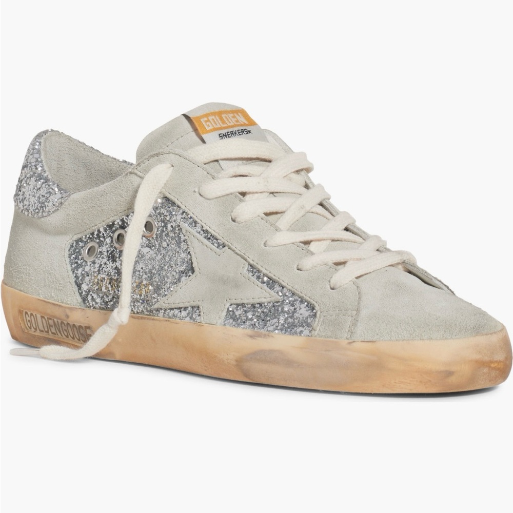 Golden Goose Women's Superstar Ice/Silver Glitter and Grey Suede Sneakers - 38/8